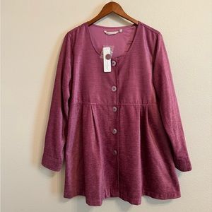 Soft Surroundings Magenta Marled Long Sleeve Button Down Jacket Shirt L